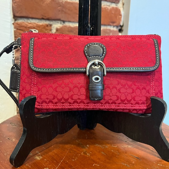 Vintage Coach Red Signature Buckle Wristlet Y2K Mini Bag Purse Wallet Pouch Rare